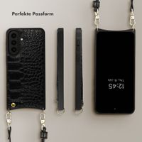 Selencia Nova Croco HandyHülle mit Kordel und Kartenhalter Samsung Galaxy A57 (5G) - Schwarz