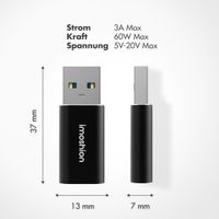 imoshion 2x USB-A 3.1 (Stecker)-auf-USB-C (Buchse)-Adapter – OTG – Schwarz