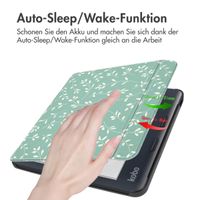 imoshion Design Slim Hard Case Sleepcover mit Stand für das Kobo Libra Colour / Tolino Vision Color - Smoke Green Flowers