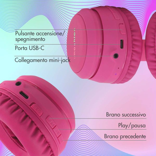 imoshion Kabellose Kinderkopfhörer LED Light Cat Ear - Dezibelbegrenzer - Mit AUX-Kabel - Hot Pink