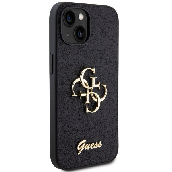 Guess 4G Metal Logo Back Cover mit Glitter Apple iPhone 15 - Schwarz