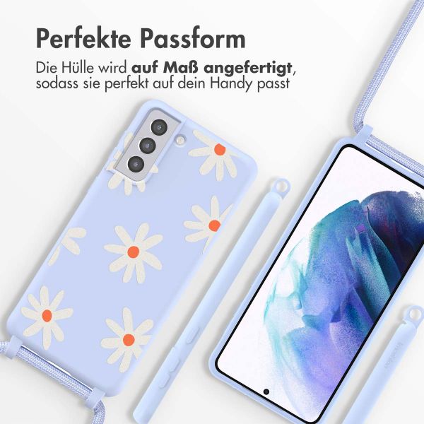 imoshion SilikonHülle design mit Band Samsung Galaxy S21 Plus - Lila Flower Distance