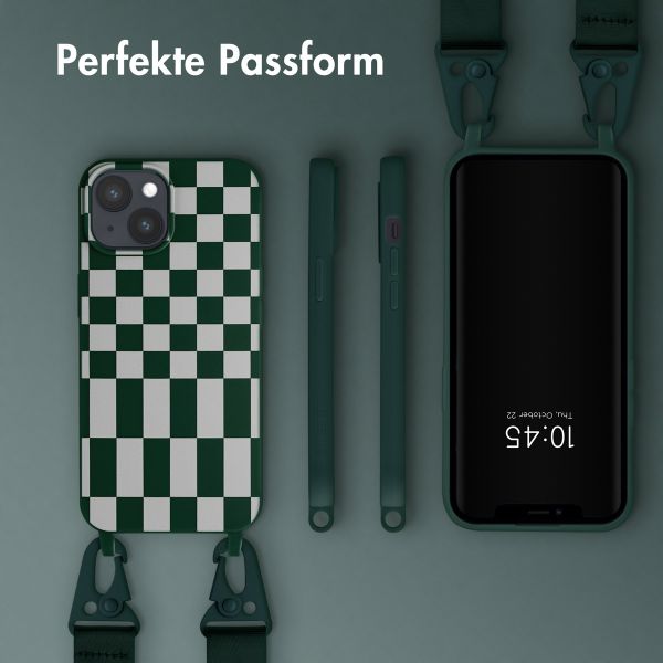 Selencia SilikonHülle design mit abnehmbarem Band Apple iPhone 15 Plus - Irregular Check Green