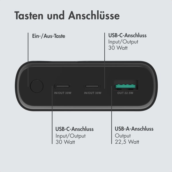 imoshion Powerbank - 27.000 mAh - Schnelles Aufladen und Power Delivery - 30W - Schwarz