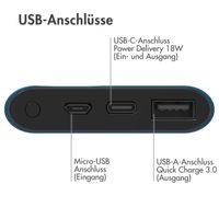 imoshion Powerbank - 10.000 mAh - Schnelles Aufladen und Power Delivery - Blau