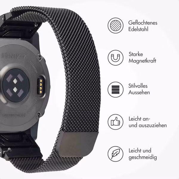 imoshion QuickFit® Milanese Armband -   Garmin 20 mm Anschluss - Größe L/XL - Schwarz