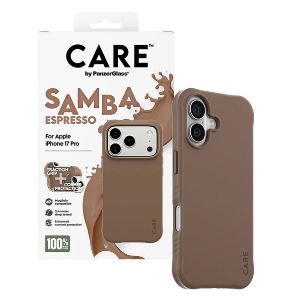 CARE by PanzerGlass Modisches Case Samba mit MagSafe Apple iPhone 17 Pro - Espresso Brown