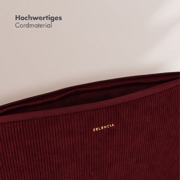 Selencia Cord Laptop Hülle 15-16 Zoll - Laptop Sleeve - Deep Burgundy