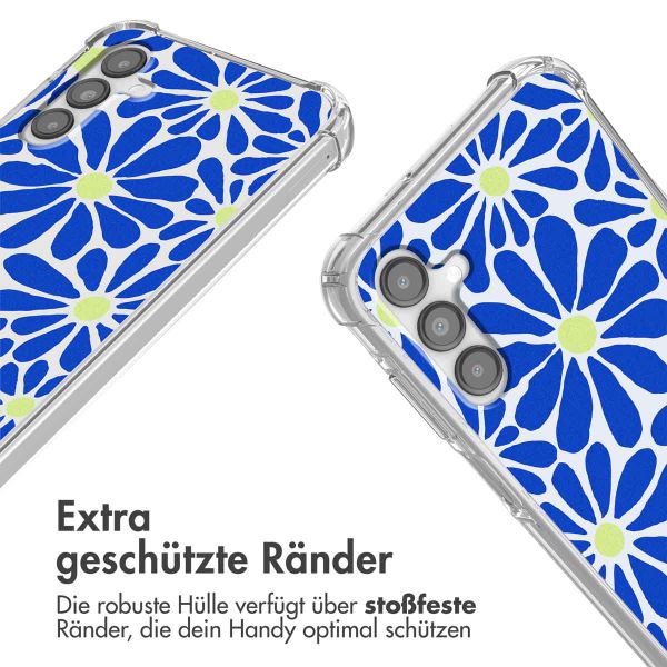 imoshion Design Hülle mit Band Samsung Galaxy A14 (5G/4G) - Cobalt Blue Flowers Connect