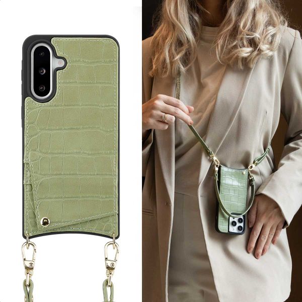 Selencia Nova Croco Back Cover mit Band und Kartenfach für das Samsung Galaxy A36 / A56 - Sage Green