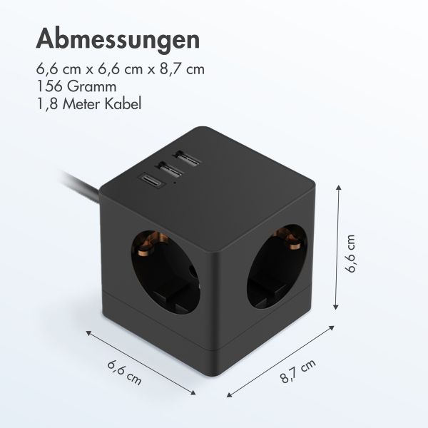 Accezz PowerCube Strip | 6-in-1 - 1x USB-C + 2x USB-A + 3x Steckdose - 4000 Watt - Schwarz