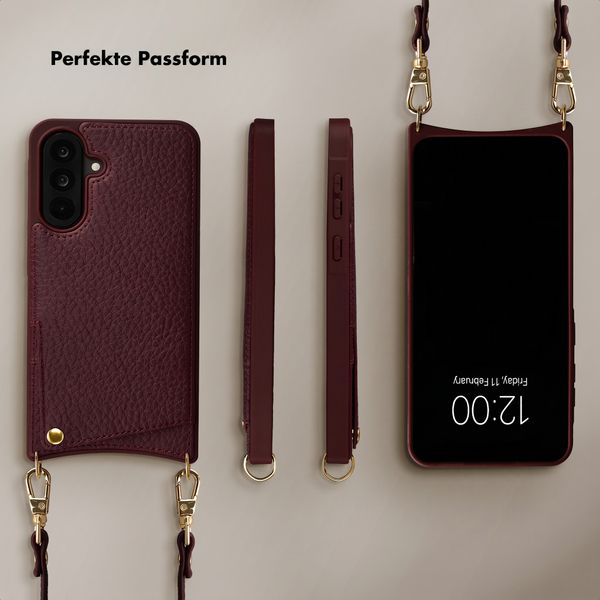 Selencia Nova Croco HandyHülle mit Kordel und Kartenhalter Samsung Galaxy A36 - Bold Burgundy
