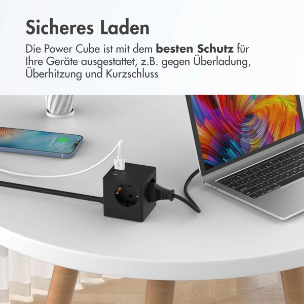 Accezz PowerCube Strip | 6-in-1 - 1x USB-C + 2x USB-A + 3x Steckdose - 4000 Watt - Schwarz