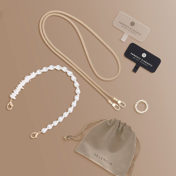 Selencia Handykette Set mit Perlen und Muscheln - Beige