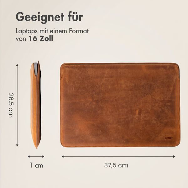 Accezz Leder Laptop Hülle 16 Zoll - Laptop Sleeve - Cognac