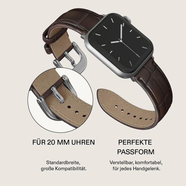 Burga Armband aus echtem Leder für Apple Watch Series 1 - 11 / SE / Ultra (44/45/46/49 mm) - Espresso / Silver