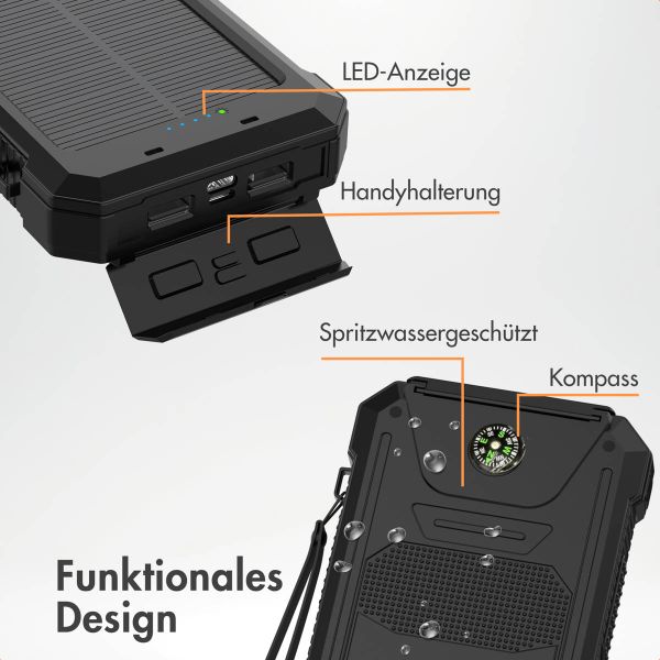 imoshion Solar Powerbank mit Solarpanel – Schnellaufladung und Stromversorgung – 20.000 mAh – Schwarz