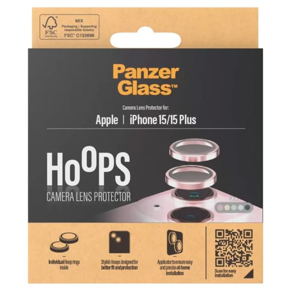 PanzerGlass Kameraprotektor Hoop Optic Rings für das iPhone 15 / 15 Plus - Pink