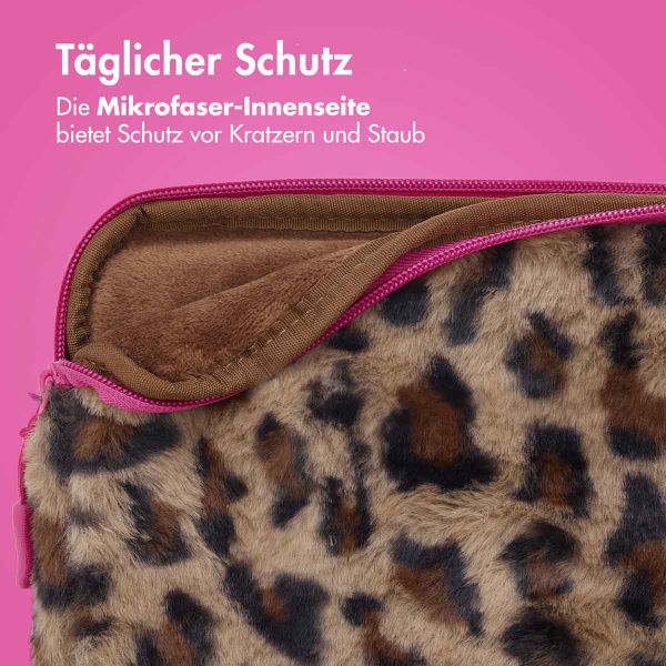 imoshion Fluffy Laptop Hülle 13-14 Zoll - Laptop Sleeve - Leopard Pink