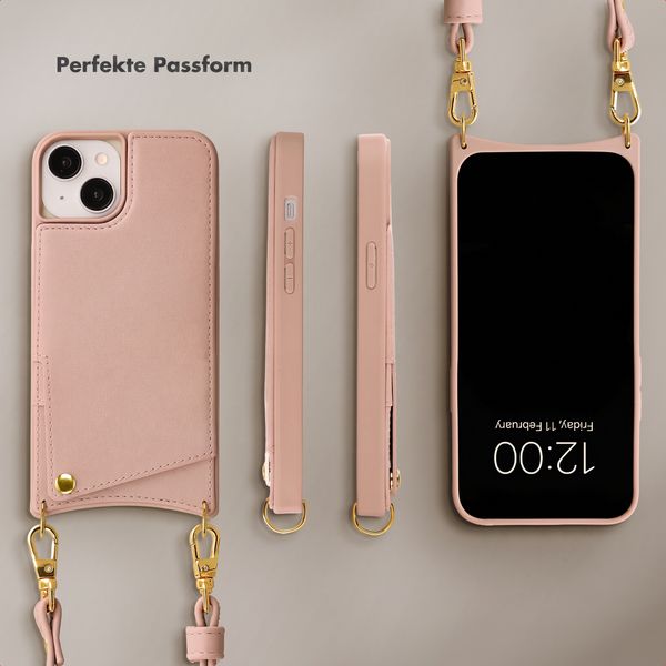 Selencia Nova HandyHülle mit Kordel und Kartenhalter Apple iPhone 14 / 13 - Dusty Rose