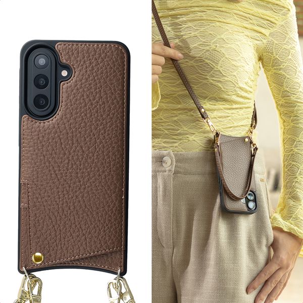 Selencia Nova HandyHülle mit Kordel und Kartenhalter Samsung Galaxy A57 (5G) - Mocha Brown
