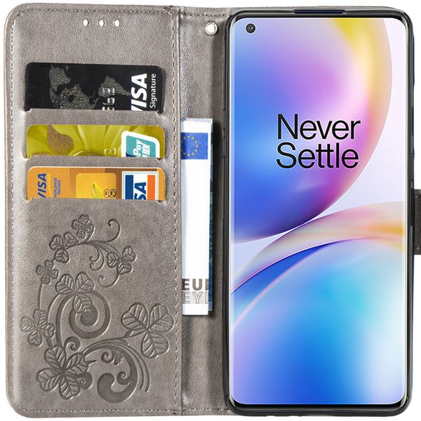 Kleeblumen Klapphülle Grau OnePlus 8 Pro