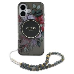 Guess MagSafe IML Flowers Case mit Beads Strap Apple iPhone 16 - Schwarz