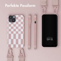 Selencia SilikonHülle design mit abnehmbarem Band Apple iPhone 14 - Irregular Check Sand Pink