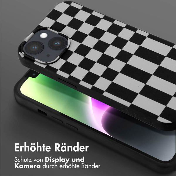 Selencia Silikonhülle design mit abnehmbarem Band für das iPhone 14 - Irregular Check Black