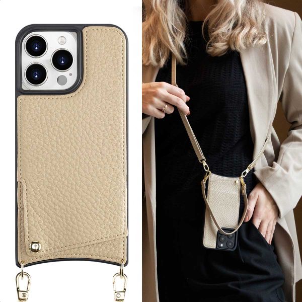 Selencia Nova HandyHülle mit Kordel und Kartenhalter Apple iPhone 15 Pro Max - Beige