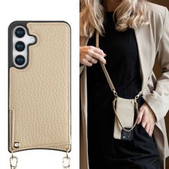 Selencia Nova Back Cover mit Kordel und Kartenhalter für das Samsung Galaxy S25  - Beige