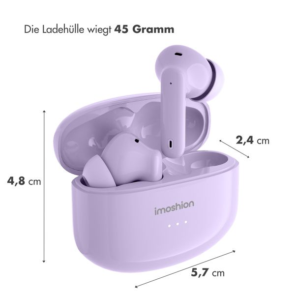 imoshion Aura Pro Earbuds – Kabellose Kopfhörer – Kabellose Bluetooth-Kopfhörer – Mit ANC-Geräuschunterdrückungsfunktion - Lavender Lilac