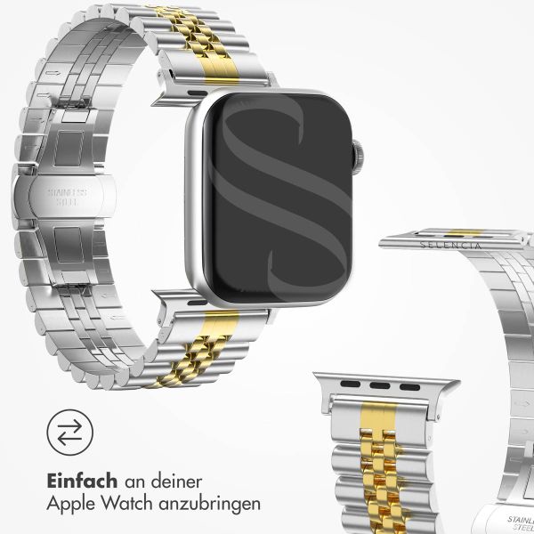 Selencia Jubilee-Edelstahlarmband für Apple Watch Series 1 t/m 9 / SE (38/40/41 mm) | Series 10 / 11 (42 mm) - Silber und Gold