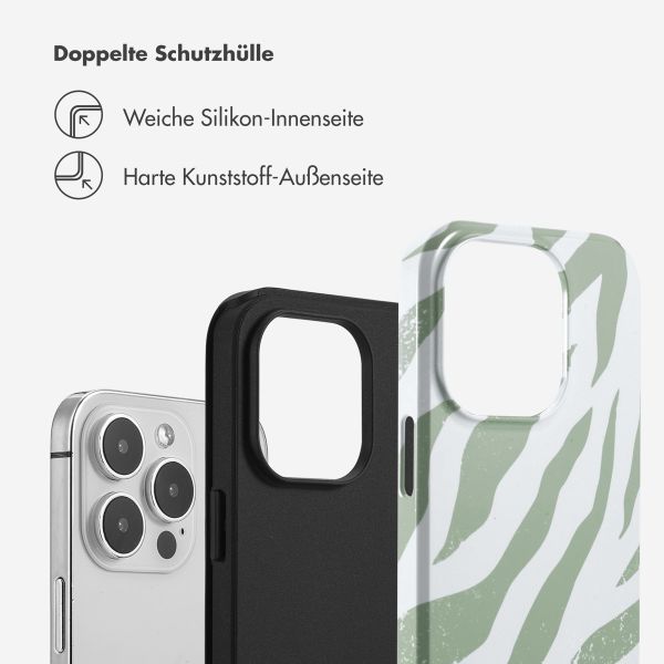 Selencia Vivid Tough Back Cover für das iPhone 14 Pro - Colorful Zebra Sage Green