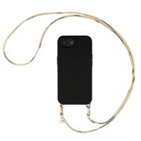 Selencia Rivièra MagSafe Backcover mit abnehmbaren Haken für das Apple iPhone 17e / 16e - Velvet Black + Sleek Chain (130 cm) - Gold