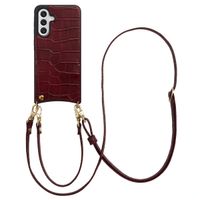 Selencia Nova Croco HandyHülle mit Kordel und Kartenhalter Samsung Galaxy A56 - Burgundy
