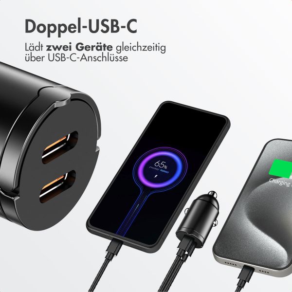 Accezz Autoladegerät | Schnellladegerät mit 2 Ports - 2x USB-C 65 Watt - Schwarz