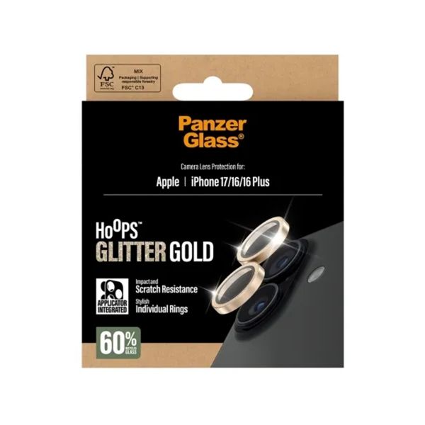 PanzerGlass Kameraprotektor Hoops Optic Rings für das Apple iPhone 17 - Glitzergold