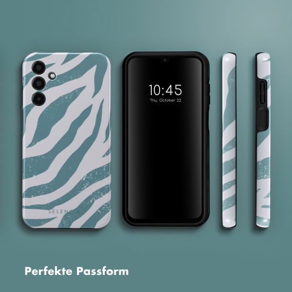 Selencia Vivid Tough Back Cover für das Samsung Galaxy A15 (5G/4G) - Colorful Zebra Pine Blue