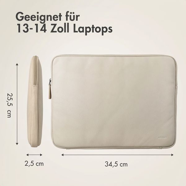 Accezz Leather Laptop Hülle mit Reißverschluss 13-14 Zoll - Laptop Sleeve - Beige