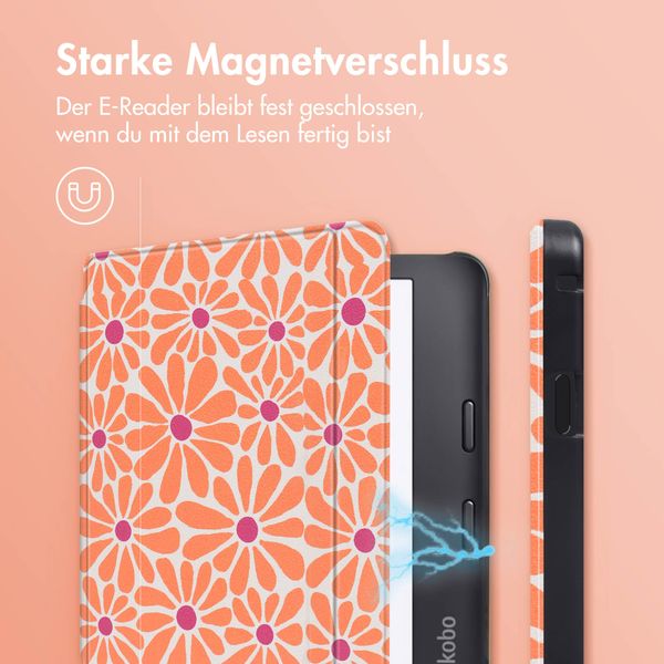 imoshion Design Slim Hard Case Sleepcover mit Stand Kobo Libra 2 / Tolino Vision 6 - Orange Flowers Connect
