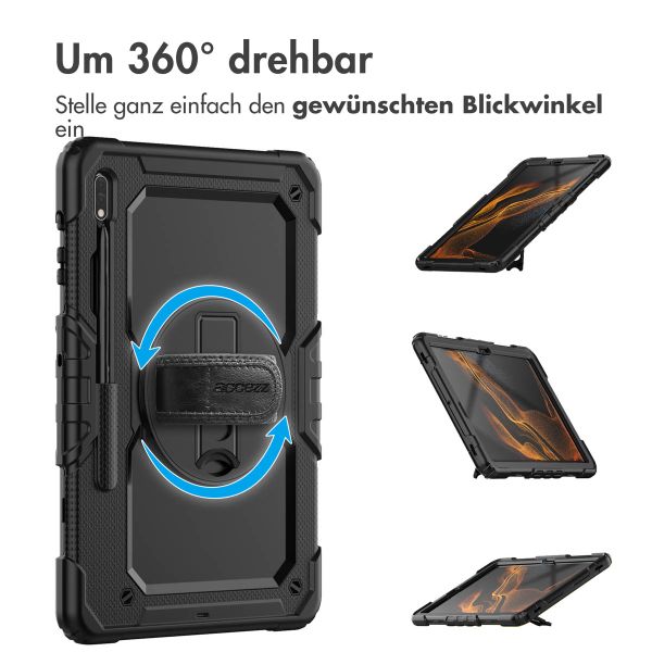 Accezz ﻿Robustes Back Cover mit Schultergurt für das Samsung Galaxy Tab S8 Plus / S7 Plus / S7 FE - Schwarz