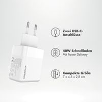 imoshion Wandladegerät - Netzteil - 2x USB-C 40 W + geflochtenes USB-C-zu-USB-C-Kabel 60 W - 1 Meter - Weiß