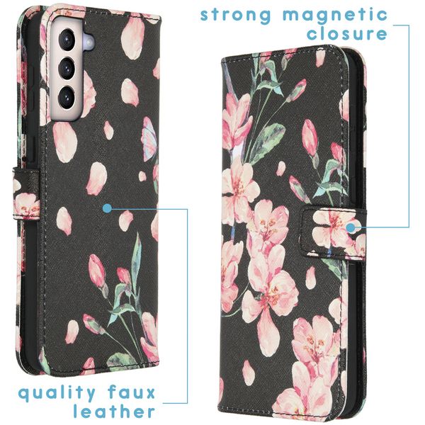 imoshion Design TPU Klapphülle Samsung Galaxy S21 Plus - Blossom Watercolor Black