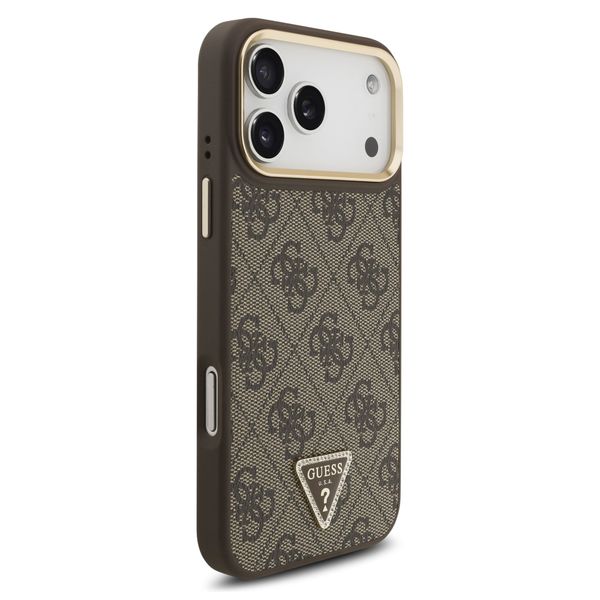 Guess Classic Triangle Logo Leather Back Cover mit MagSafe Apple iPhone 17 Pro Max - Braun