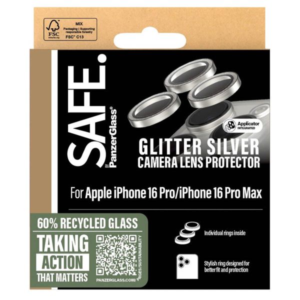 SAFE by PanzerGlass Kameraprotektor für das iPhone 16 Pro / 16 Pro Max - Glitter Silver