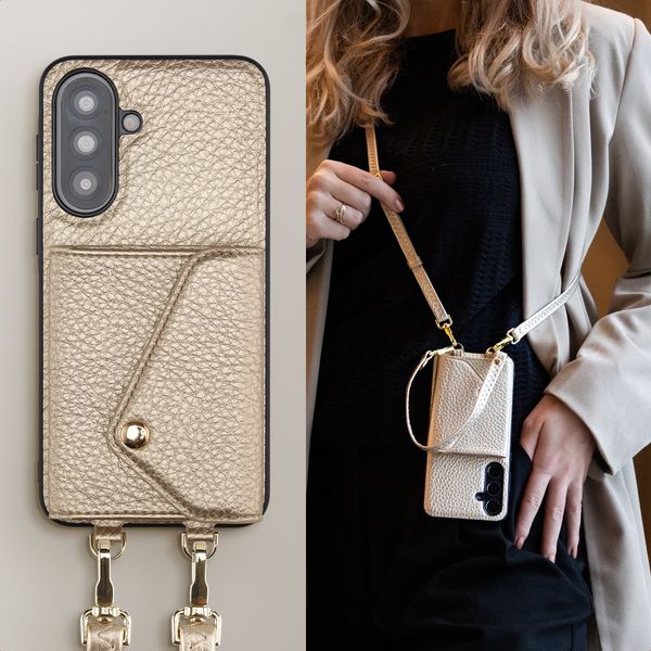 Selencia Sera HandyHülle mit Kordel und Umschlag-Kartenhalter Samsung Galaxy A37 (5G) - Champagne