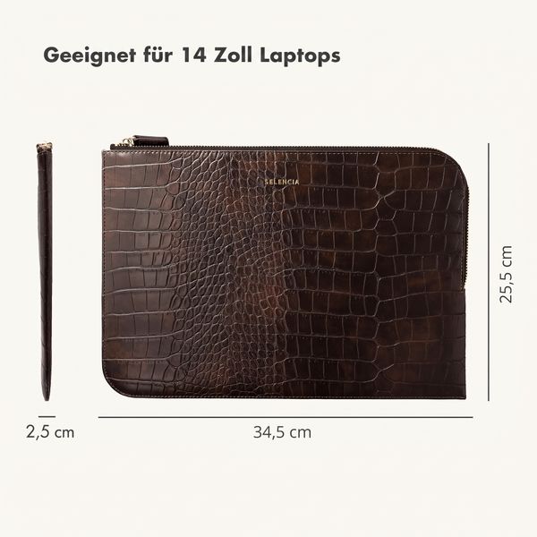 Selencia Croco Laptop Hülle 14 Zoll - Laptop Sleeve - Choco Brown
