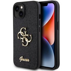 Guess 4G Metal Logo Back Cover mit Glitter Apple iPhone 15 - Schwarz