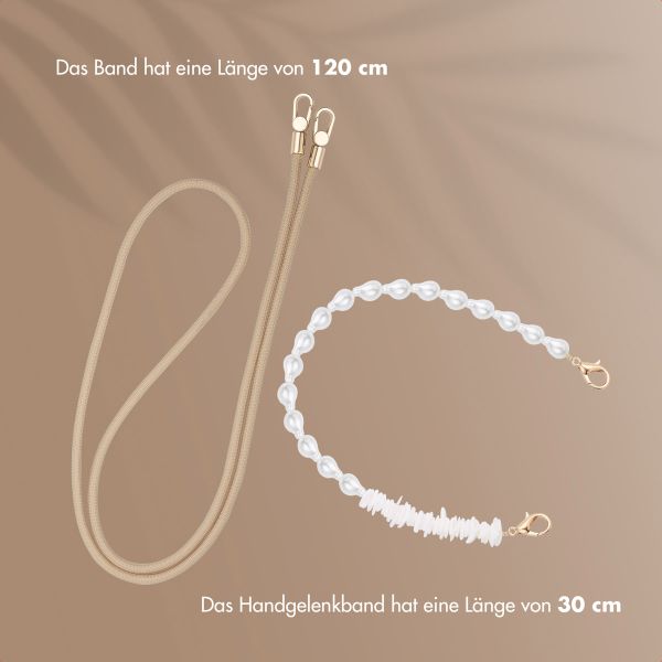 Selencia Handykette Set mit Perlen und Muscheln - Beige